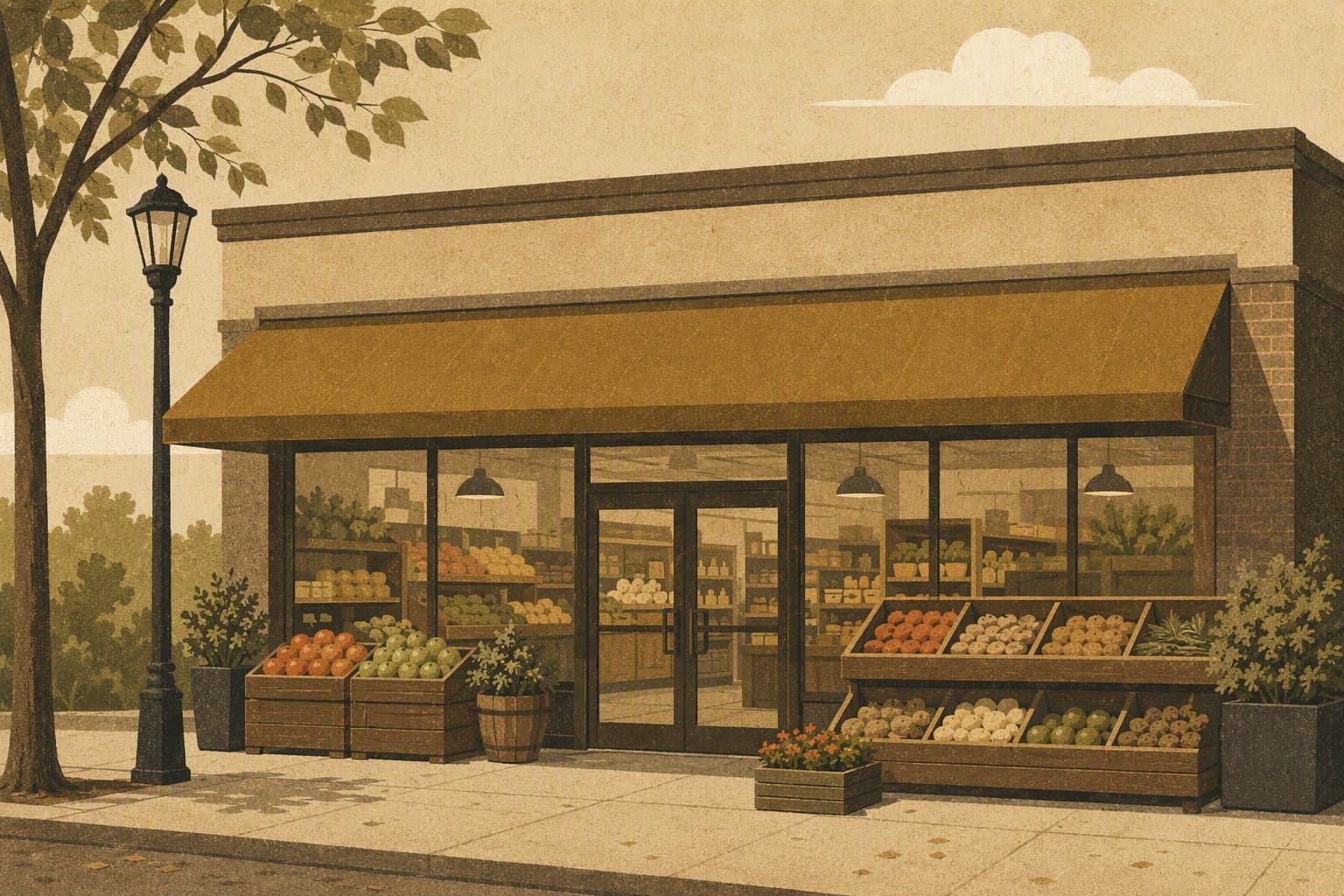 Grocery store entrance - illustration, Jake Team LLC