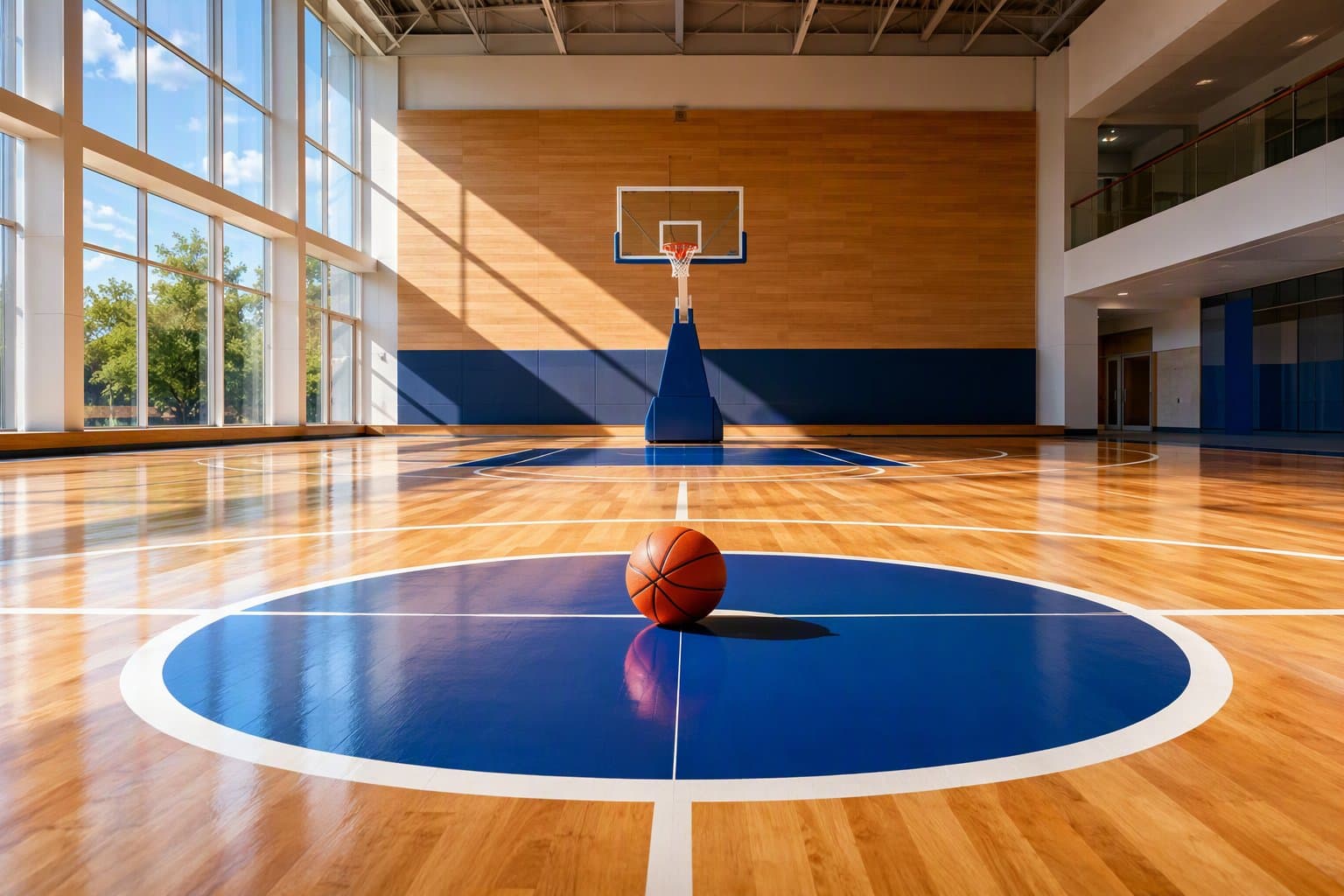 empty sunlit basketball court - illustration, Jake Team LLC