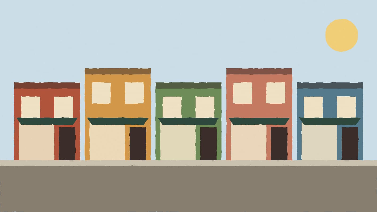 Small-town Main Street storefronts - illustration, Jake Team LLC
