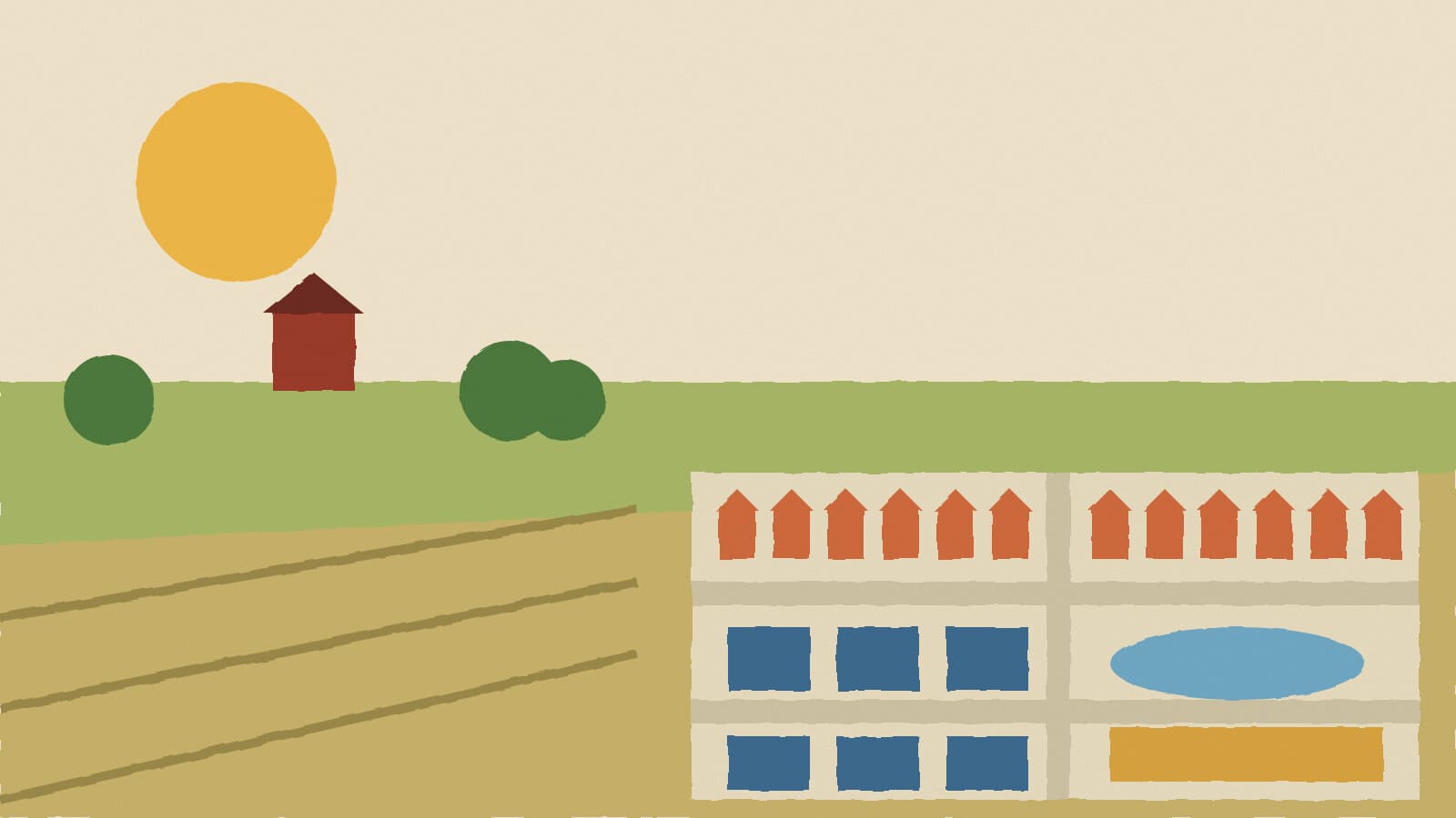 Farmland meets new subdivision - illustration, Jake Team LLC