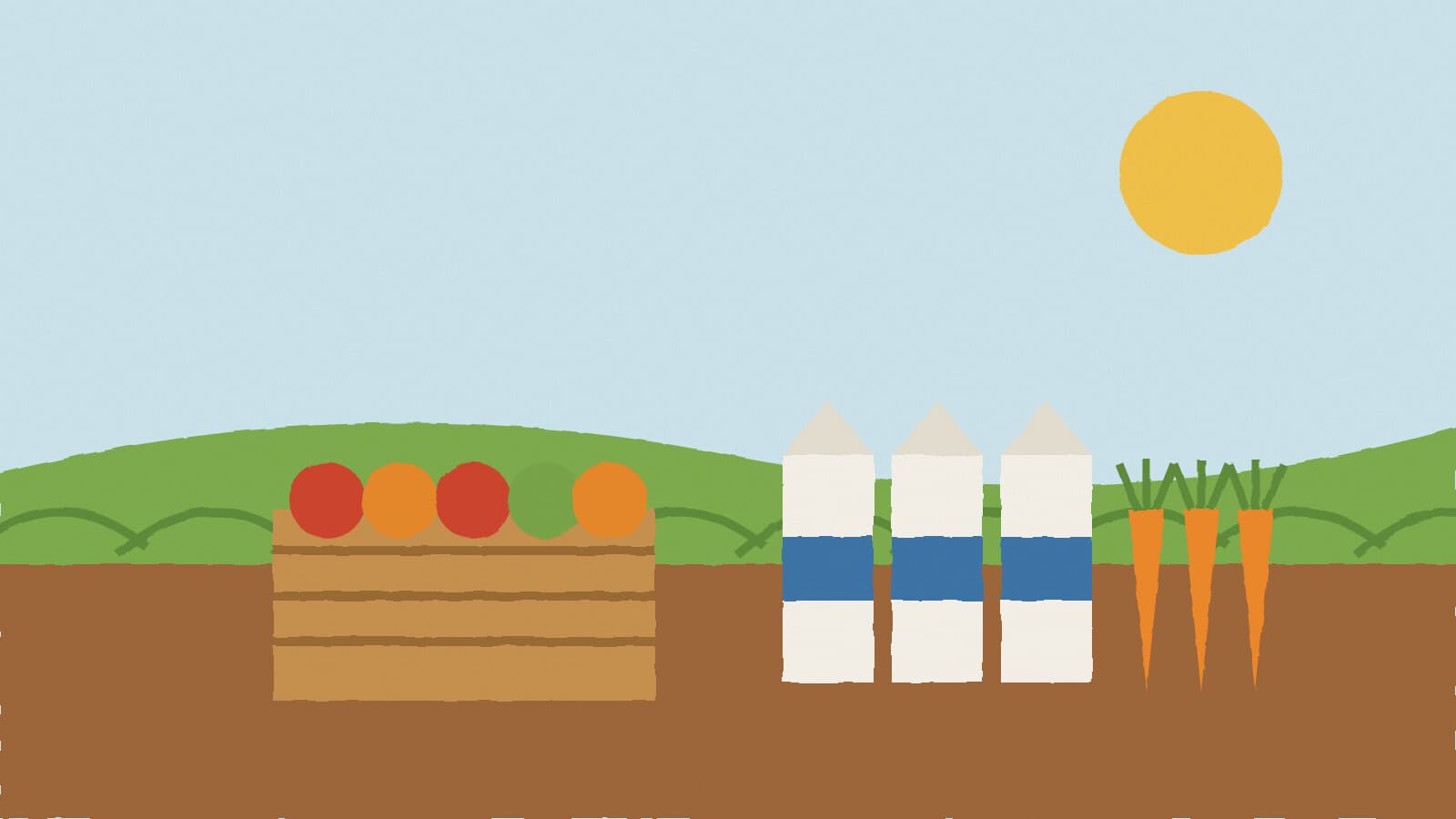 Farm produce and milk crates - illustration, Jake Team LLC