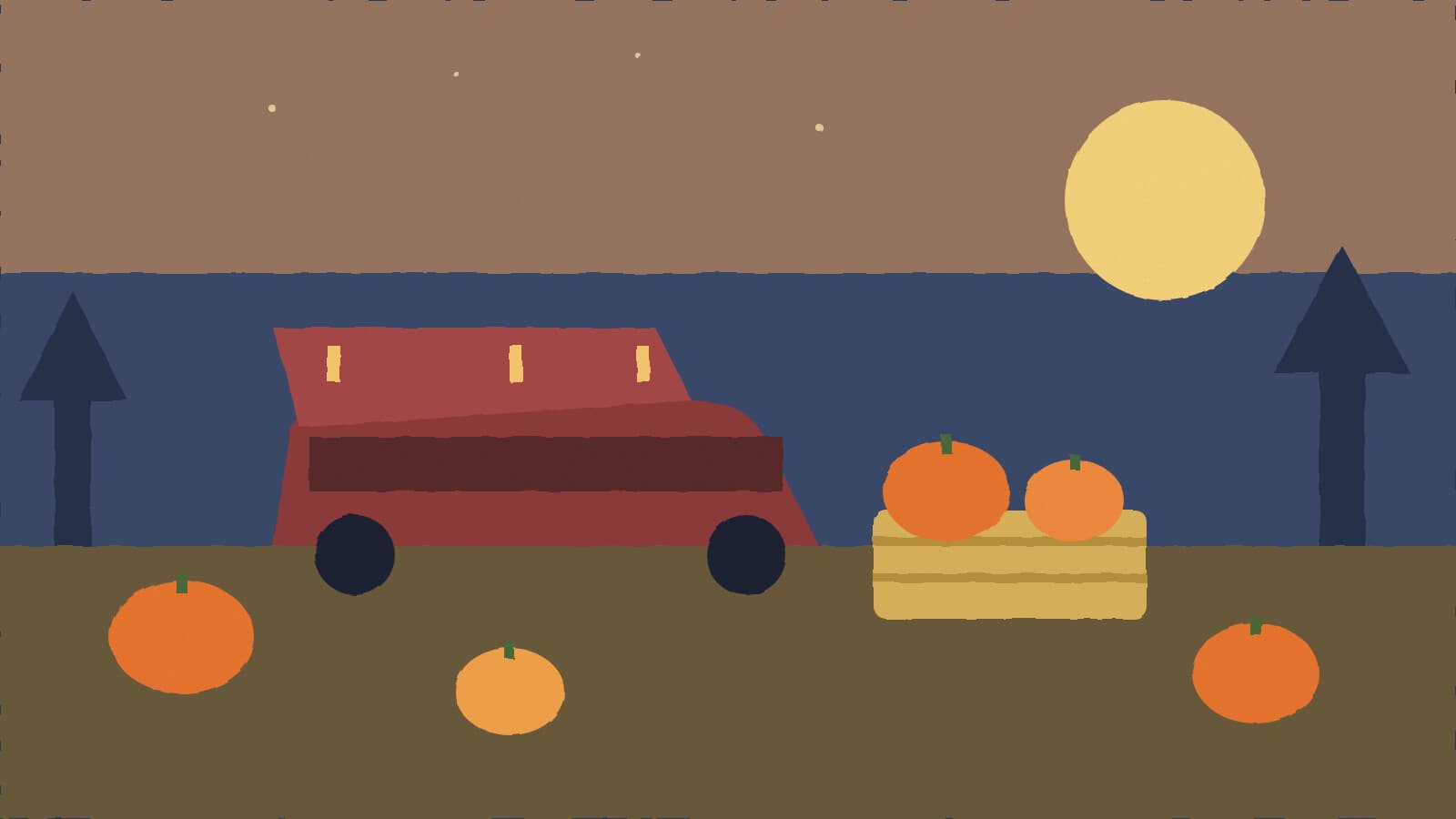 Pumpkins and hay at dusk - illustration, Jake Team LLC