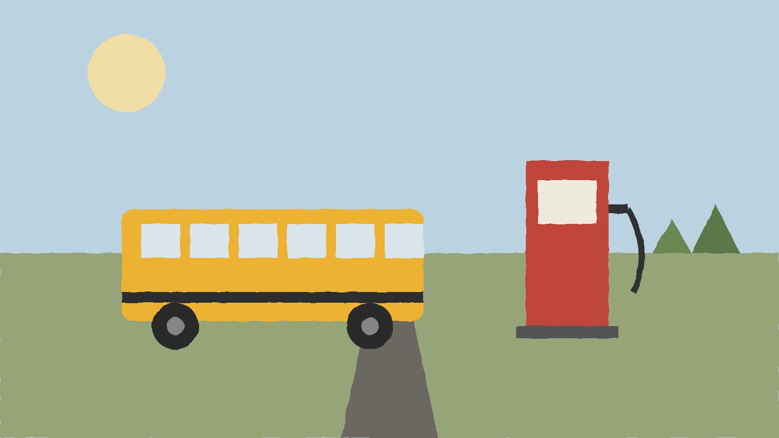 School bus near fuel pump - illustration, Jake Team LLC
