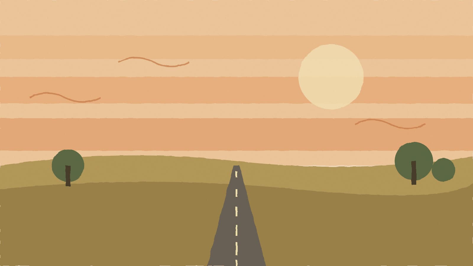 Hazy sky over prairie road - illustration, Jake Team LLC